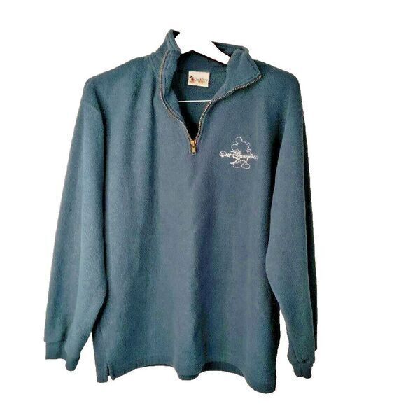 Walt Disney World Mickey Mouse Logo Men M‎ Blue 1/4 Zip Fleece Theme Park Jacket - Picture 1 of 6
